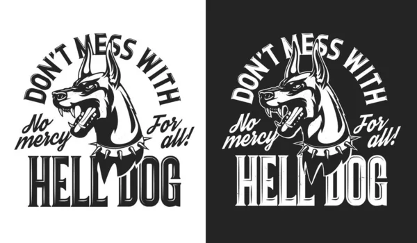 Angry Doberman Dog Mascot Shirt Print Angry Barking Showing Fangs — Stock Vector