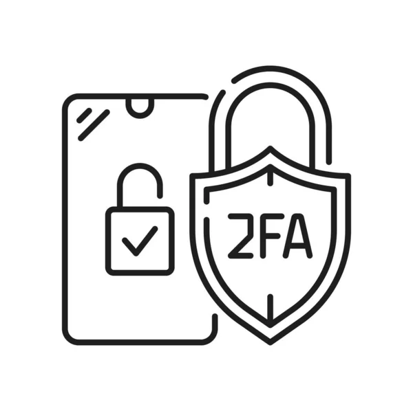 2Fa 2要素認証または2ステップ認証アイコン ベクトル携帯電話と南京錠シールド 2Faパスワード認証によるアクセス許可 ユーザーの安全な識別 データプライバシー — ストックベクタ
