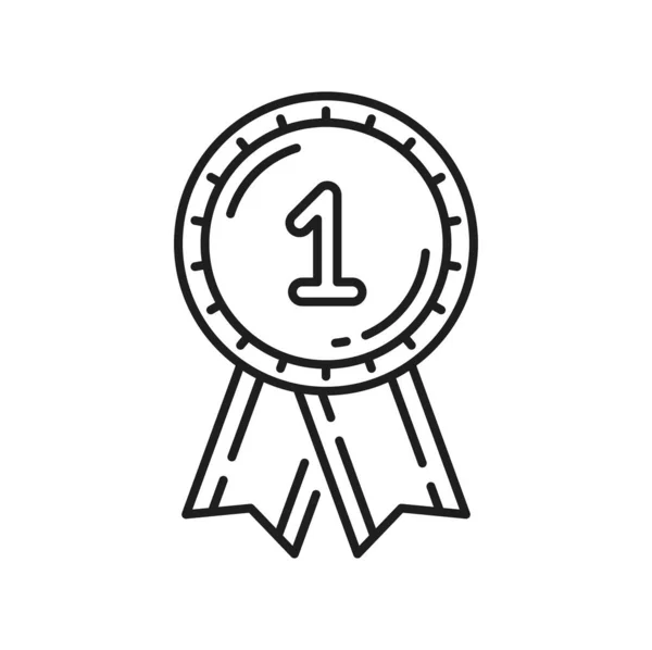 Ribbon Award Winner Badge Medal Trophy Vector Line Icon 1St — Stock Vector