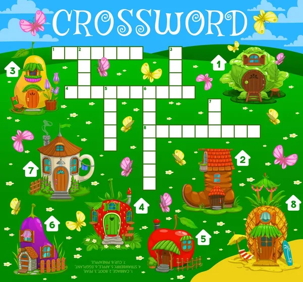 Kreuzworträtsel Quizspiel Gitter Märchenhafte Magische Häuser Und Wohnungen Vektor Quizspiel — Stockvektor