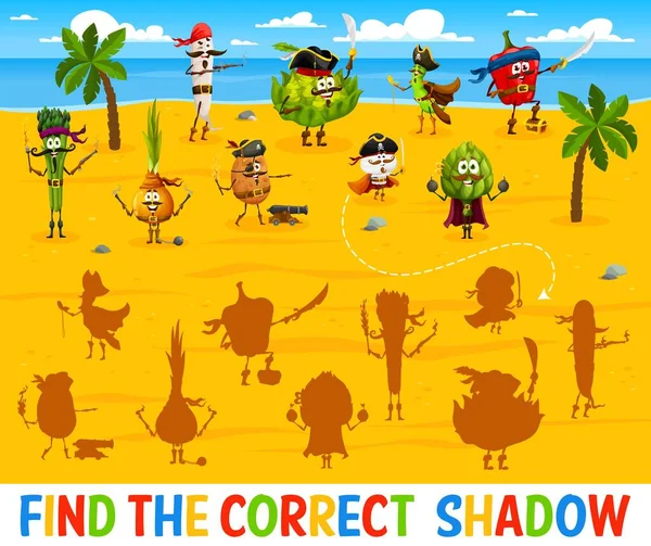 Find Correct Shadow Cartoon Vegetable Pirates Corsairs Characters Kids Vector — Stock Vector