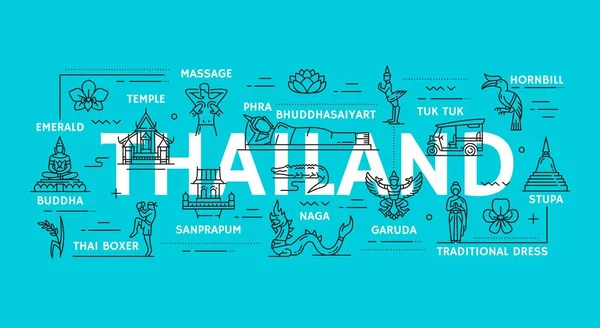Icônes Voyage Thaïlande Points Repère Bangkok Tourisme Thaïlandais Symboles Vectoriels — Image vectorielle