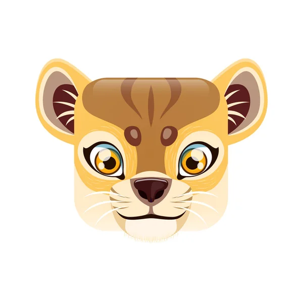Lion Cub Cartoon Kawaii Quadratische Tiergesicht Isolierte Vektor Löwe Charakter — Stockvektor