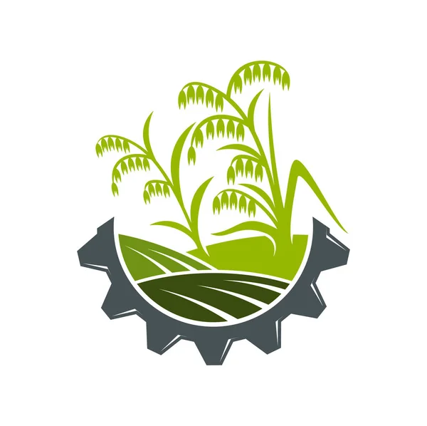 農業アイコン 米と車輪の分野 農業事業 農業会社または自然食品生産ベクトルのアイコン 農業技術の紋章やフィールド内の米工場とシンボル — ストックベクタ