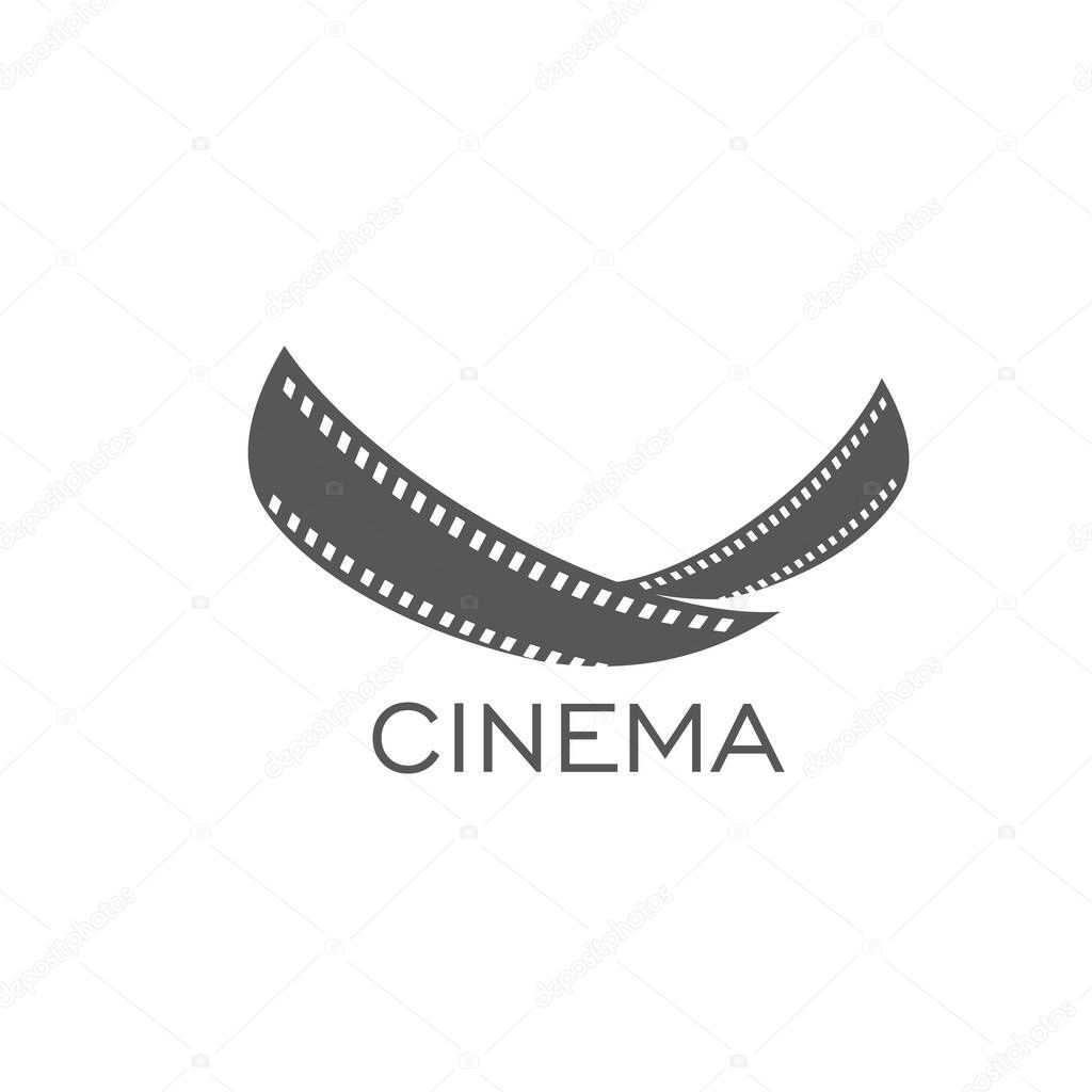 Movie theater, cinema production icon. Cinematography and television industry, movie, video or media vector symbol, monochrome icon or graphic sign with retro camera film strips