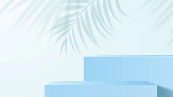 Голубой Подиум Тенью Пальмового Листа Отображения Фона Продукта Векторная Сцена — стоковый вектор