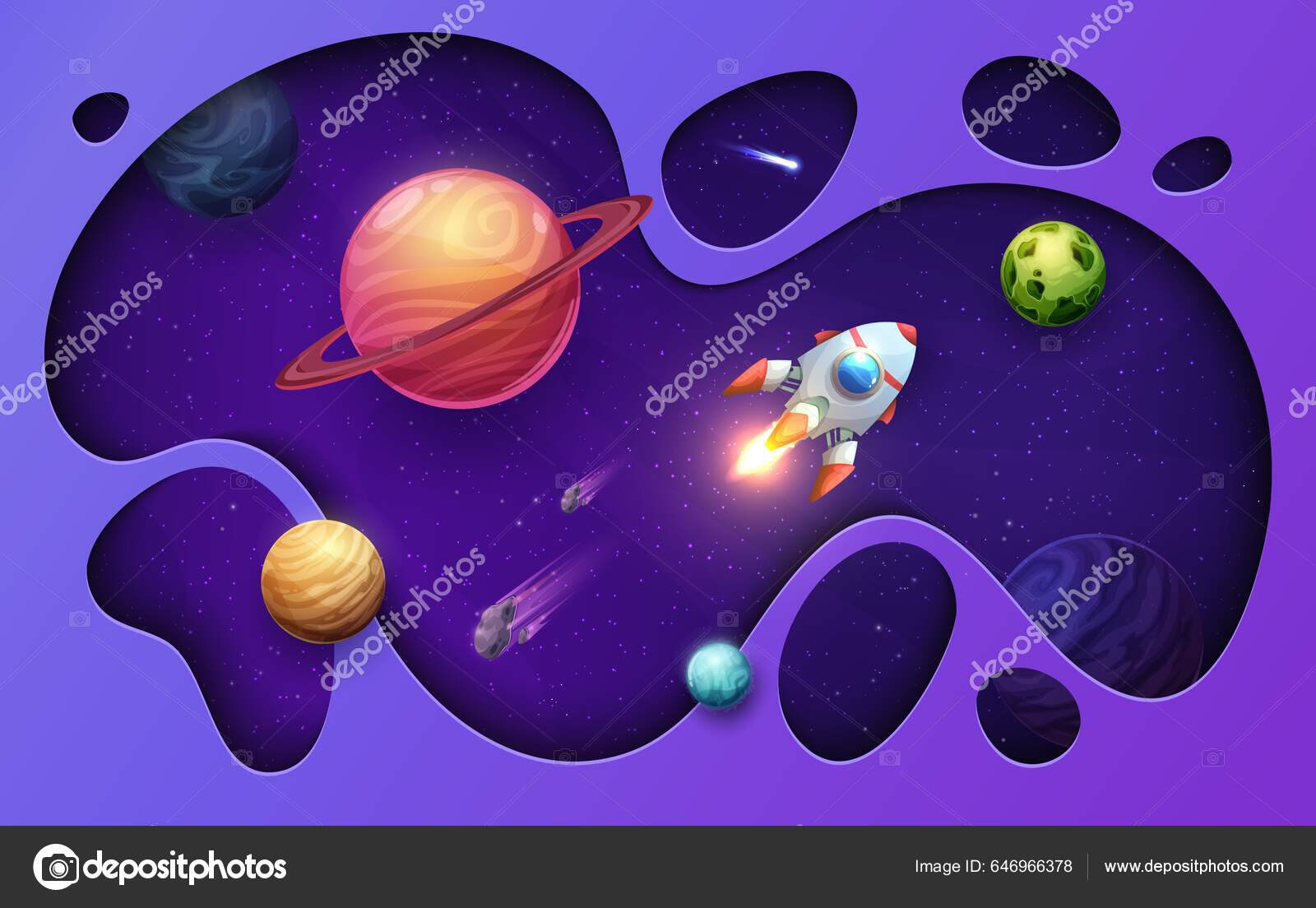 Karikaturpapir Kuttet Romlandskap Rakett Vektor Papp Kuttet  Kunstgalaksebakgrunn Romskip Ferge stockvektor © Seamartini #646966378, image size:1600x1104