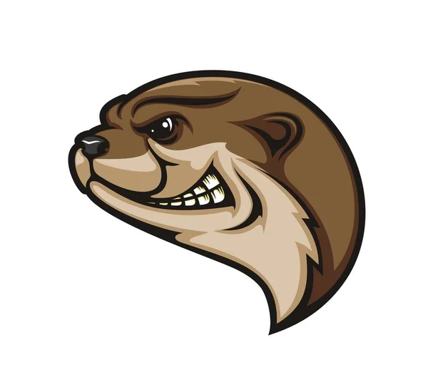 Otter Head Isolated Vector Cartoon Wild Animal Mascot Aggressive Expression — Stock Vector