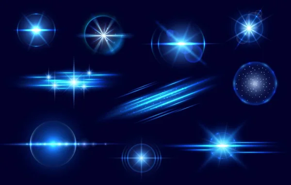 Modrá Světélka Světelný Efekt Světlo Vektorové Hvězdy Zářící Záře Jasné — Stockový vektor