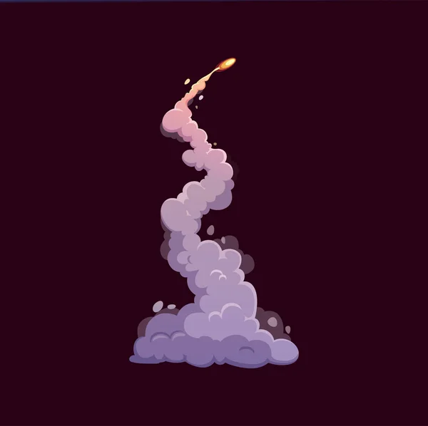 漫画ロケット煙道 宇宙船は火の尾雲 ベクトルで起動します 宇宙ロケットは煙雲の火災や煙道 ミサイル弾頭爆発や銀河宇宙船エンジンの尾を起動します — ストックベクタ