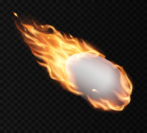 燃烧着火焰的白色橄榄球球 被分离的向量掉在火舌中的球 现实的3D体育库存 锦标赛推广 美国足球运动装备模型 — 图库矢量图片
