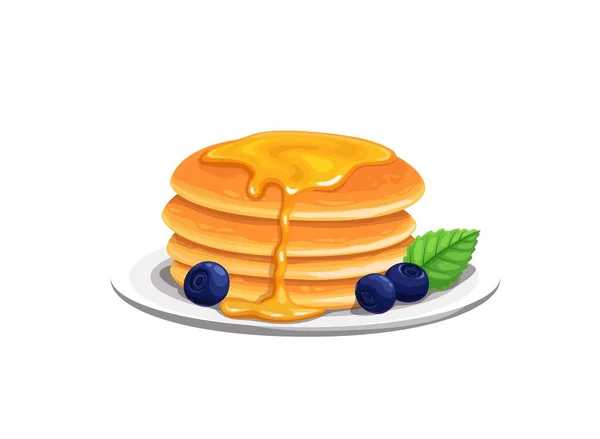 Cartoon Pfannkuchen Mit Honig Crêpes Dessert Oder Süße Speisen Vektorleckeres — Stockvektor
