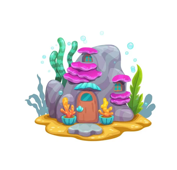 Cartoon Underwater Mountain Rock Fairy House Undersea Dwelling Vector Marine — Stock Vector