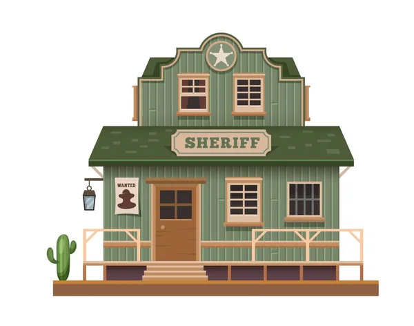 Batı Vahşi Batı Şerifi Ofisi Kovboy Çizgi Filminin Şehir Binası — Stok Vektör