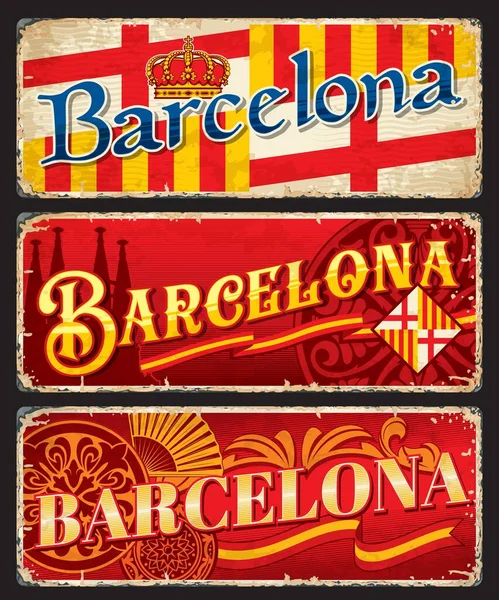 Barcelona Viagens Adesivos Placas Etiquetas Bagagem Cidade Espanha Sinais Lata — Vetor de Stock