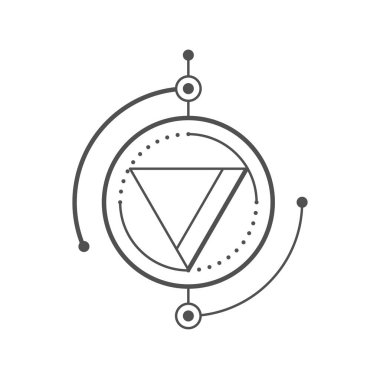 Geometrik boho dövmesi. Okült simya çizgisi işareti, mistik ya da sihirli piramit üçgeni daire vektör sembolü ya da boho geometrik süs. Hipster soyut dış hat dövmesi