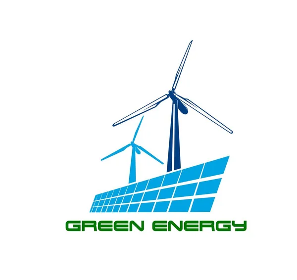 Turbin Angin Dan Ikon Panel Surya Hijau Energi Bersih Sumber - Stok Vektor