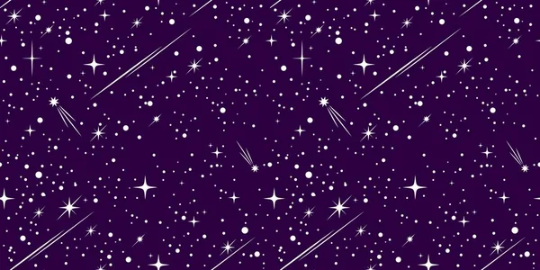 Space Sky Seamless Pattern Stars Comets Violet Background Vector Magic — Stock Vector