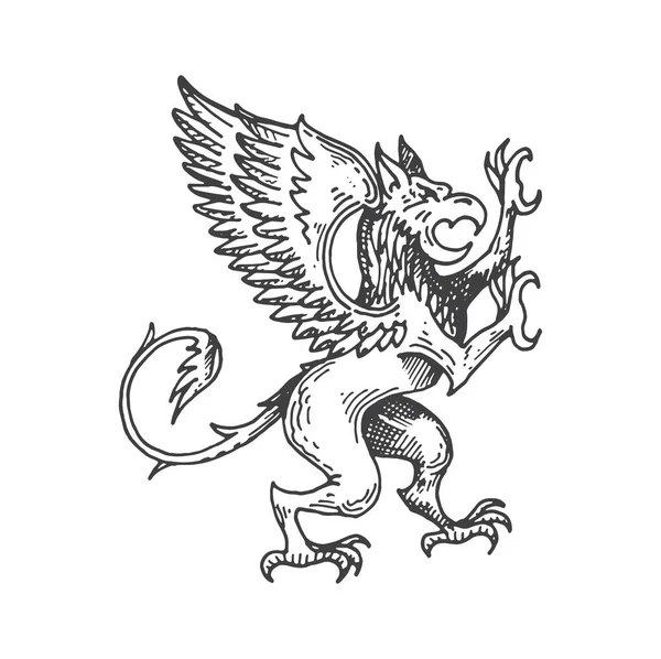 Griffin Gryphon Medieval Heráldica Animal Esboço Fantasia Gryphon Animal Mítico — Vetor de Stock