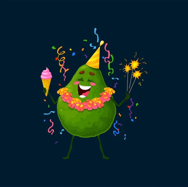 Cartoon Avocado Character Holiday Party Happy Vector Cheerful Fruit Festive — Stock Vector