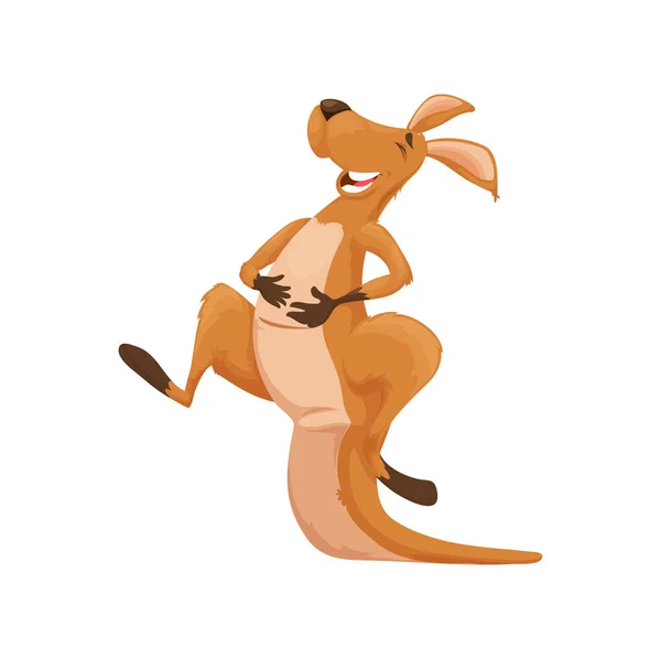 Personnage Kangourou Bande Dessinée Riant Joyeux Vecteur Adorable Wallaby Fun — Image vectorielle
