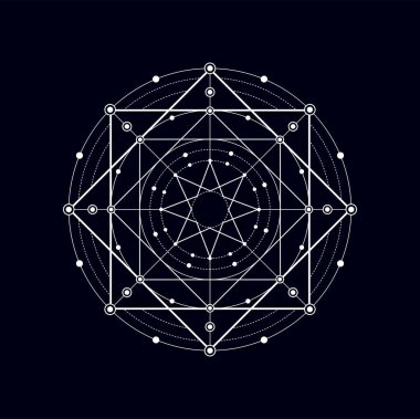 Mistik esrarengiz sembol, bohem tarzında dövme tasarımı. Vektör meditasyonu ve efsanevi kutsal geometri şekli farklı bağlantılı çizgiler ve noktalar