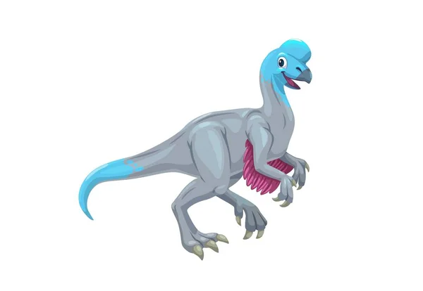 漫画のオヴィラプトル恐竜のキャラクター 白亜紀後期に生息した小獣脚類恐竜の絶縁型ベクトル全生物種 くちばし 頭にクレストを持つ先史時代の鳥の生き物 — ストックベクタ