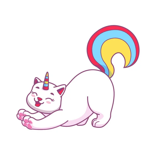 Cute Caticorn Character Stretching Joy Fairy Kitten Fantasy Caticorn Kawaii — Stock Vector