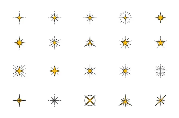 Étincelles Scintillements Étoiles Éclats Étoiles Icônes Brillantes Symboles Étincelles Lumière — Image vectorielle