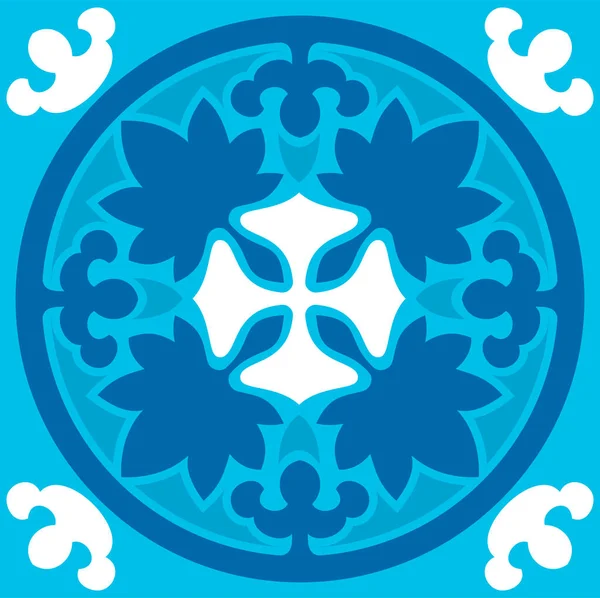 Decorative Navy Blue Tile Pattern Floral Design Vector Majolica Talavera — Stock Vector