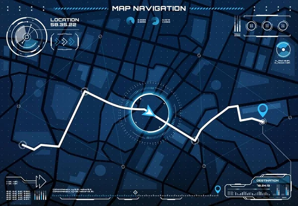 Hud Şehir Haritası Navigasyon Arayüzü Ekran Rota Gösterge Paneli Vector — Stok Vektör
