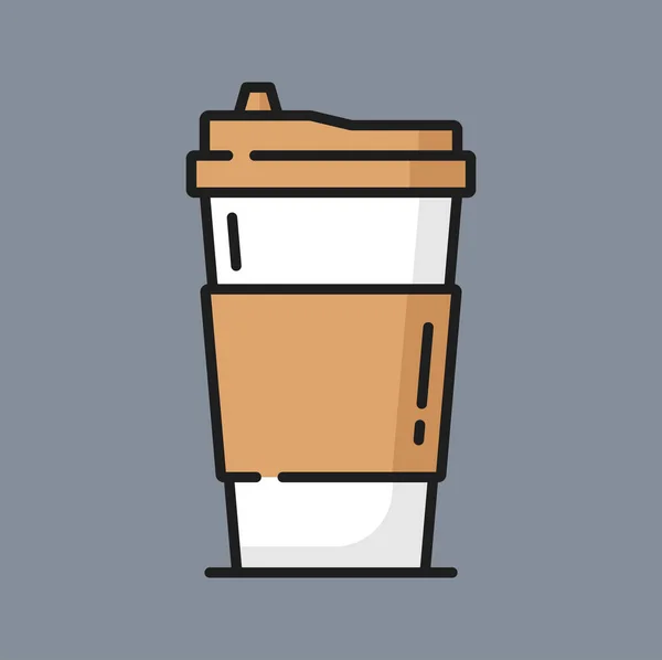 Kaffeetasse Mit Deckel Isoliert Farbe Linie Symbol Vector Heißgetränkepaket Attrappe — Stockvektor