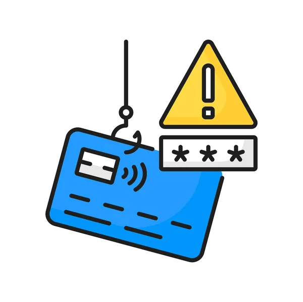 Phishing Login Password Credit Card Fishing Hook Warning Attention Sign — Stock Vector