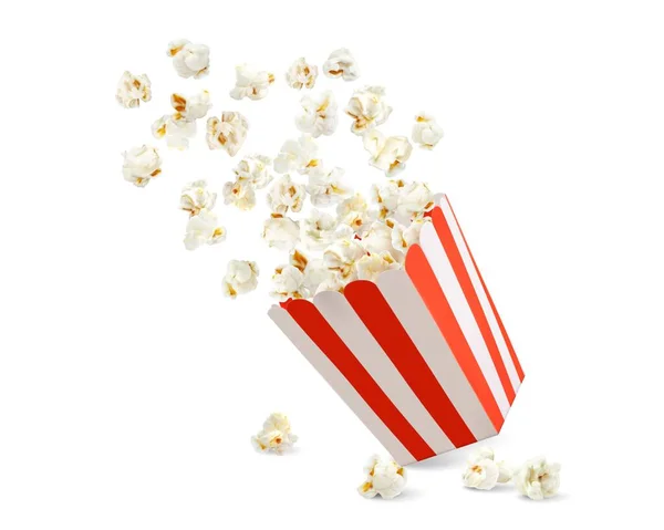 Pudełko Popcornem Pojemnik Popcornem Paski Wektor Wyizolowany Realistycznie Białym Tle — Wektor stockowy