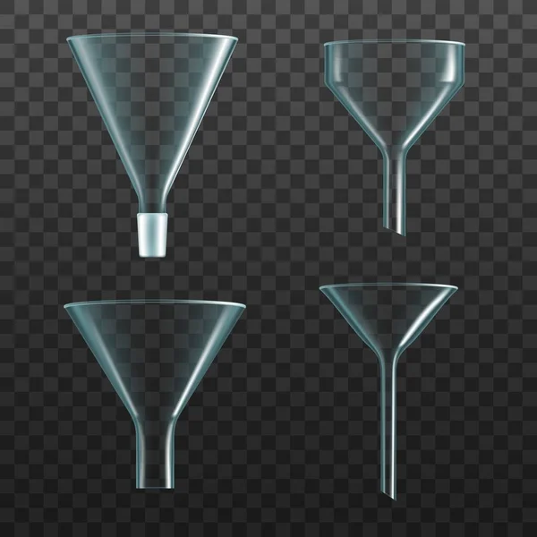 Glass Funnel Realistic Transparent Chemistry Laboratory Filter Beaker Vector Glass — Stock Vector