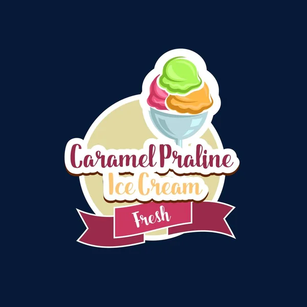 Caramel Praline Ice Cream Icon Sweet Food Frozen Desserts Vector — Stock Vector