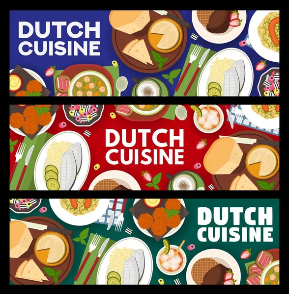 Dutch Cuisine Food Banners Netherlands Dishes Meals Vector Dutch Cuisine — Stock Vector