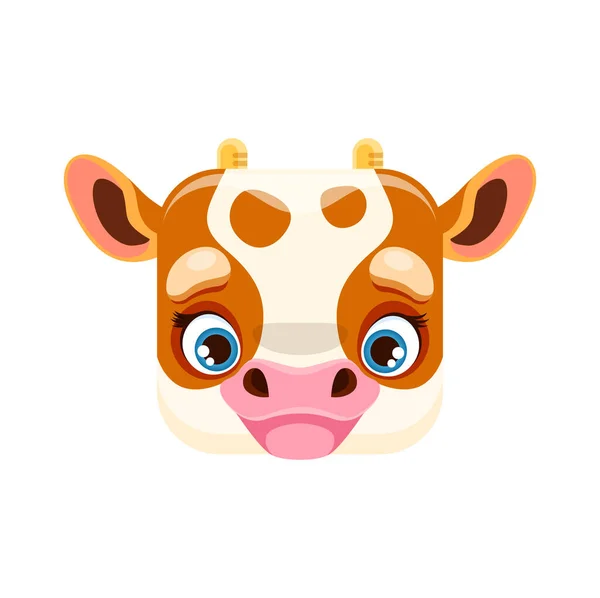 Kwadratowa Twarz Zwierzęcia Kreskówki Dziecko Krowa Izolowane Wektor Charakter Rolniczy — Wektor stockowy