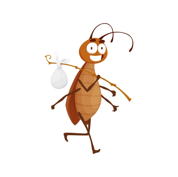 Karikatura Šváb Charakter Nosit Hůl Věcmi Izolovaný Vektor Legrační Hmyz — Stockový vektor
