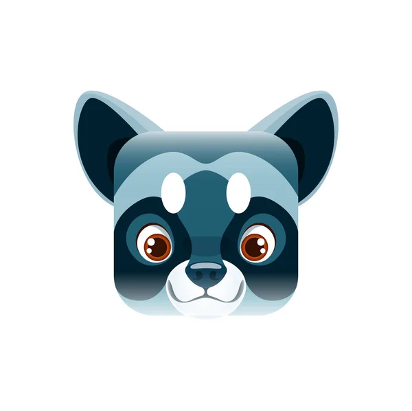 Raccoon Cartoon Kawaii Quadrado Animal Face Isolado Racoon Vetor Retrato —  Vetores de Stock