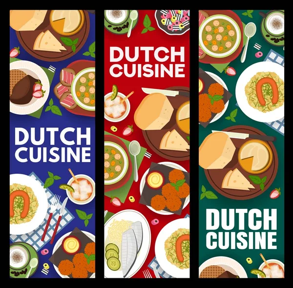 Dutch Cuisine Food Banners Dishes Meals Netherlands Vector Gourmet Menu — Stock Vector
