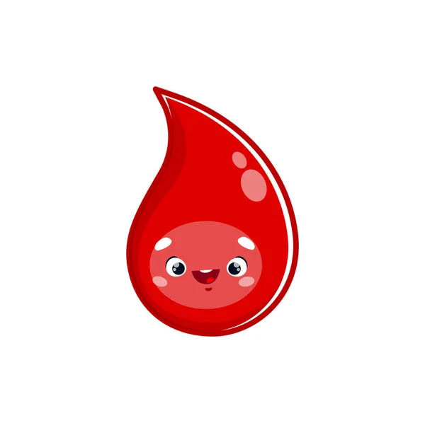 Cartoon Blood Drop Character Vector Personage Cute Smiling Face Red — Stock Vector
