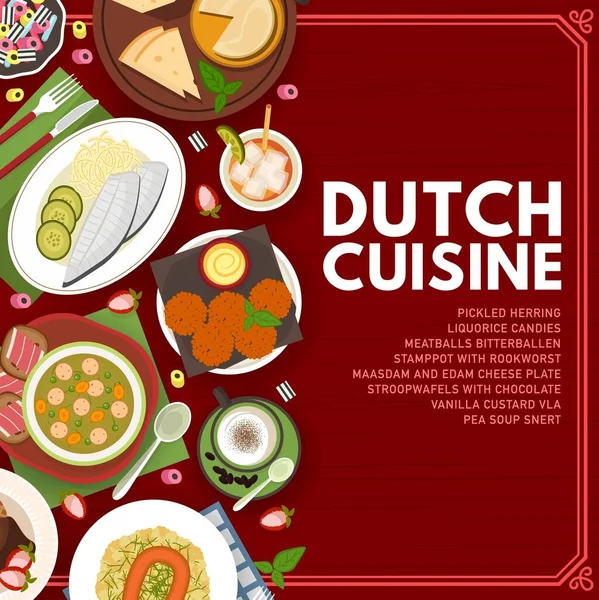 Dutch Cuisine Menu Cover Netherlands Dishes Meals Vector Poster Dutch — Stock Vector