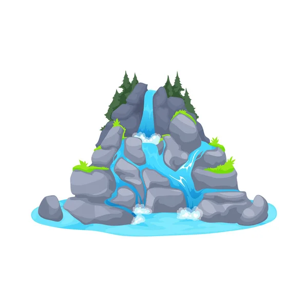 Waterfall Water Fall Rock Hill Cascade Lake Vector Cartoon Nature — Stock Vector