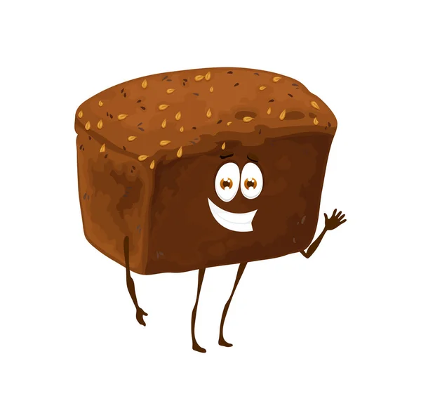 Cartoon Roggebrood Karakter Bakkerij Grappig Eten Met Gezicht Vector Emoji — Stockvector