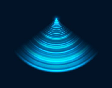 Radar sonarı, Wi Fi sensör dalgası veya sinyal ses tarayıcısı, vektör mavi ışık efekti. Kablosuz teknoloji dijital radar veya sonar radyal dalgalar hareket algılama veya Wi-Fi bağlantısı ve radyo sinyali için