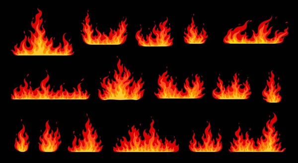 Llamas Fuego Dibujos Animados Hoguera Cortafuegos Ardientes Iconos Vectoriales Incendios — Vector de stock