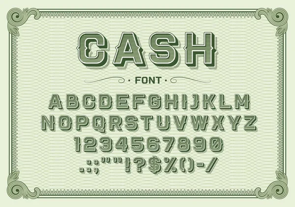 Fonte Monétaire Caractères Vintage Alphabet Billets Banque Police Caractères Texte — Image vectorielle