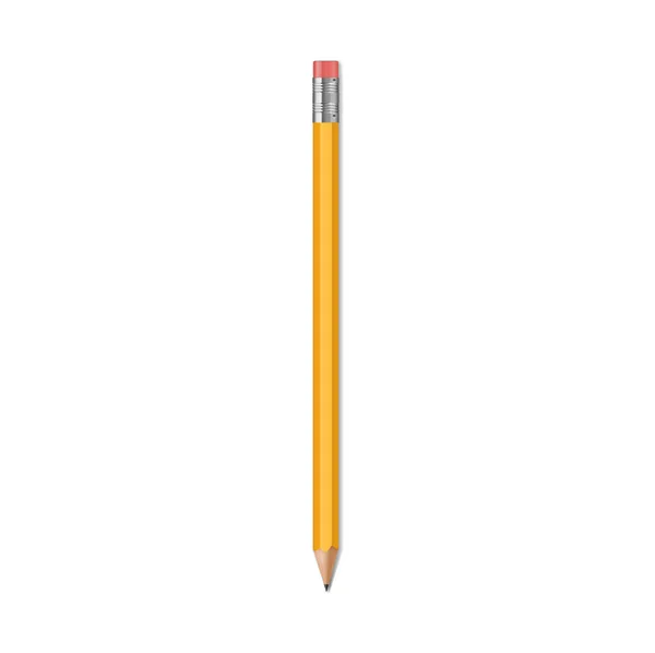Crayon Réaliste Outil Écriture Bois Jaune Vecteur Isolé Avec Gomme — Image vectorielle
