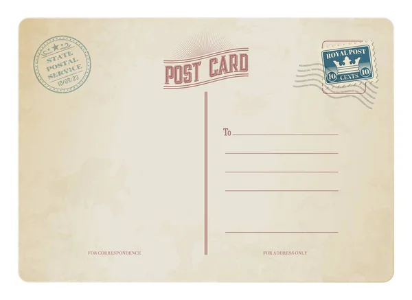 Tarjeta Postal Antigua Sello Franqueo Retro Tarjeta Correo Vintage Vector — Archivo Imágenes Vectoriales